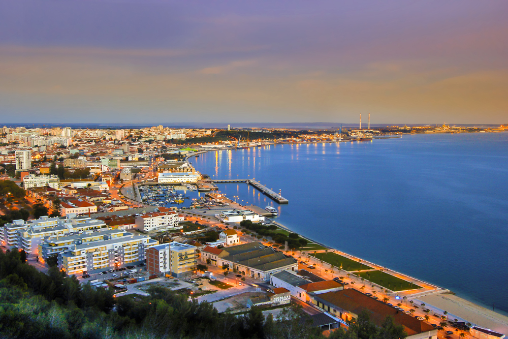 Setubal waterfront illuminated at night